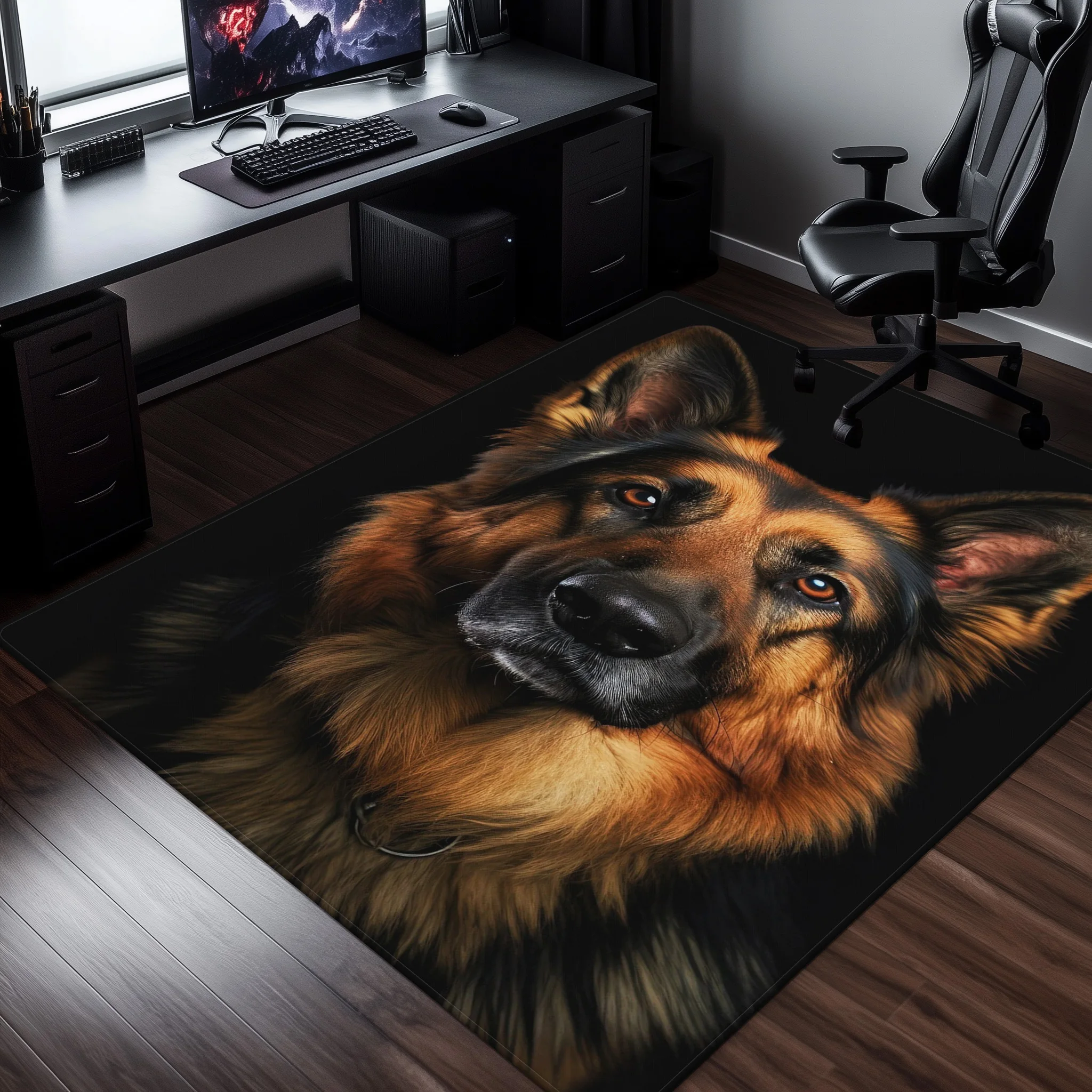 German Shepherd Dog Portrait Rug Realistic Animal Print Crystal Velvet Pet Lover Carpet Living Room Floor Mat Dog Theme
