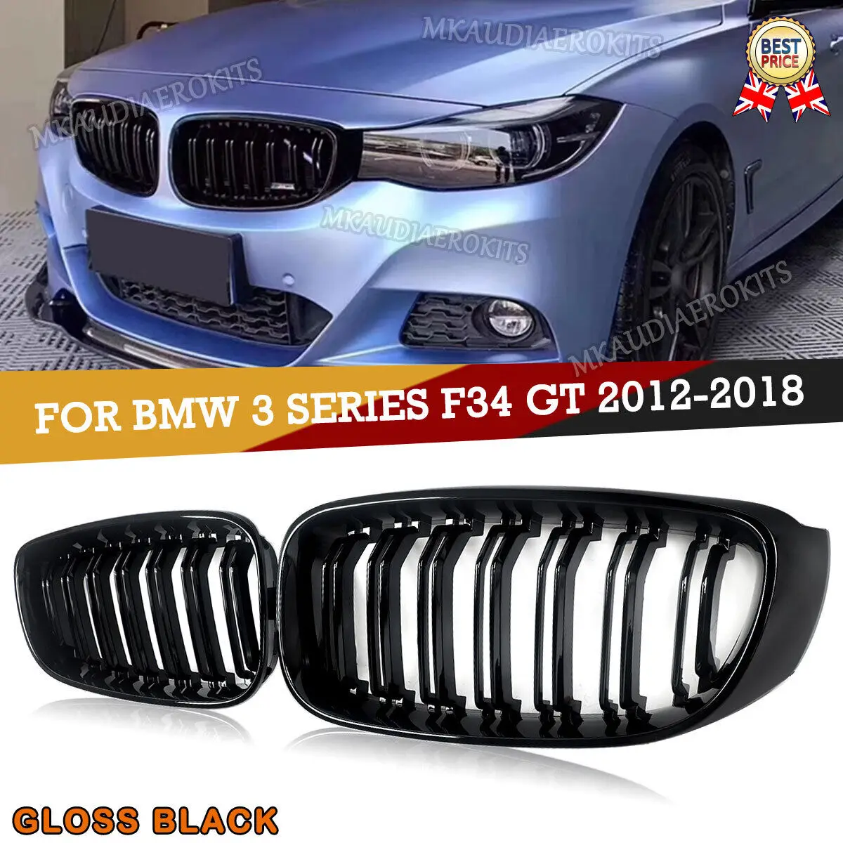 MAGICKIT Front Kidney Grille Grilles Dual Slats Pair For BMW 3Series GT F34 2012-2018 Painted CAR Accessories TOOLS