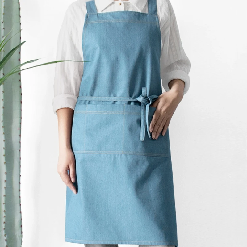 Cross-back Blue Denim Apron Barista Cafe Bartender Pastry Chef Uniform Restaurant Bistro Florist Painter Artist Workwear K54