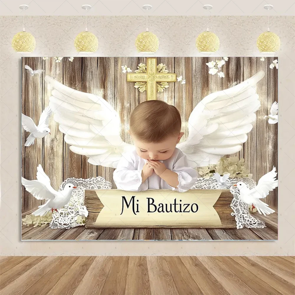 My First Holy Communion Background Cloth God Bless Baptism Christening Crucifix Chalice Gold Glitter Photography Studio Props view 3
