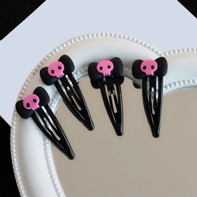 Sweet Hair Clip Lovely Bowknot Skull Hairpin Black/ Hair Clip for Spring Summer Hairpins for Dropship