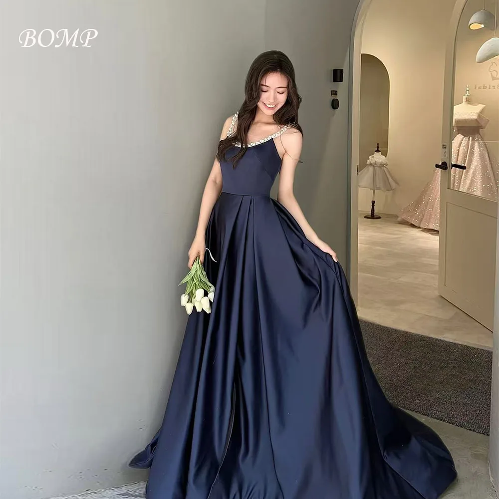 

BOMP Элегантное свадебное платье с бисером на тонких бретельках и драпировкой со шлейфом из тафты Корейское свадебное вечернее платье для фотосессии по индивидуальному заказу