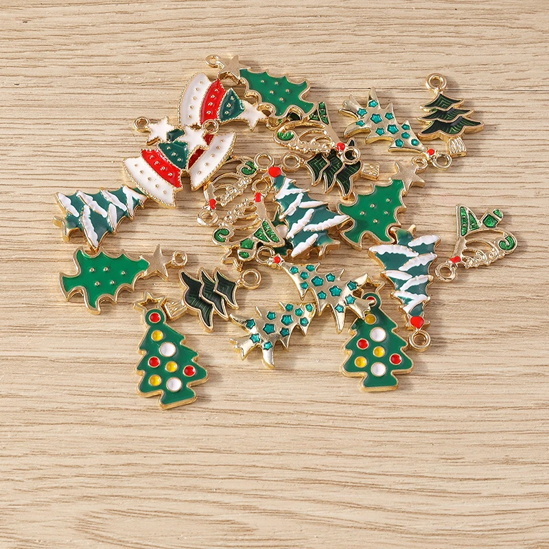 Tusember 20 Stück Emaille-Weihnachtsbaum-Anhänger für die Schmuckherstellung, fröhliche Neujahrs-Ohrringe, Halsketten, Armbänder, DIY-Geschenke – Detail 5