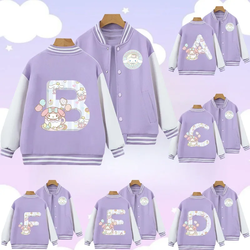 ABCDEF Alphabet Cinnamon Dog Series 1-14 years old baseball uniform Kids Spring Jacket Cartoon Print Boys Girls Kawaii knitwear