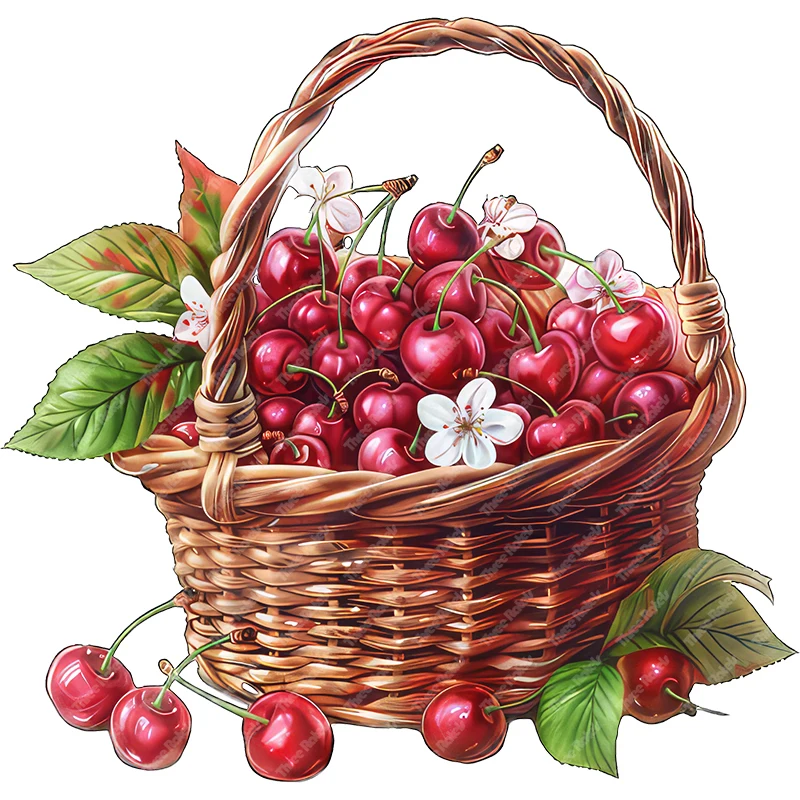 Three Ratels Vibrant cherries Basket Rural style Cartoon Fruit wall Stickers for Home decoration