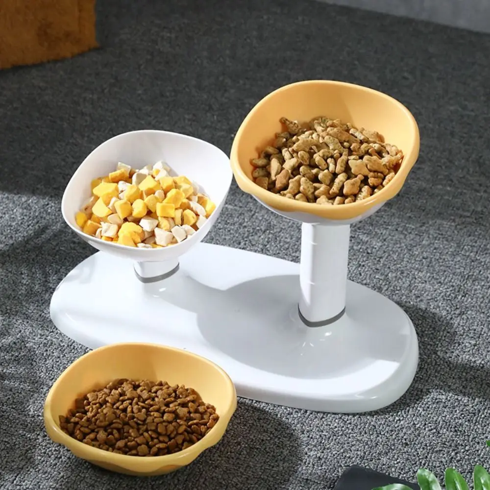 

Adjustable Pet Bowl Large Capacity Double Bowl Dog Food Feeding Basin Plastic Detachable Pet Drinking Feeder Neck Protection