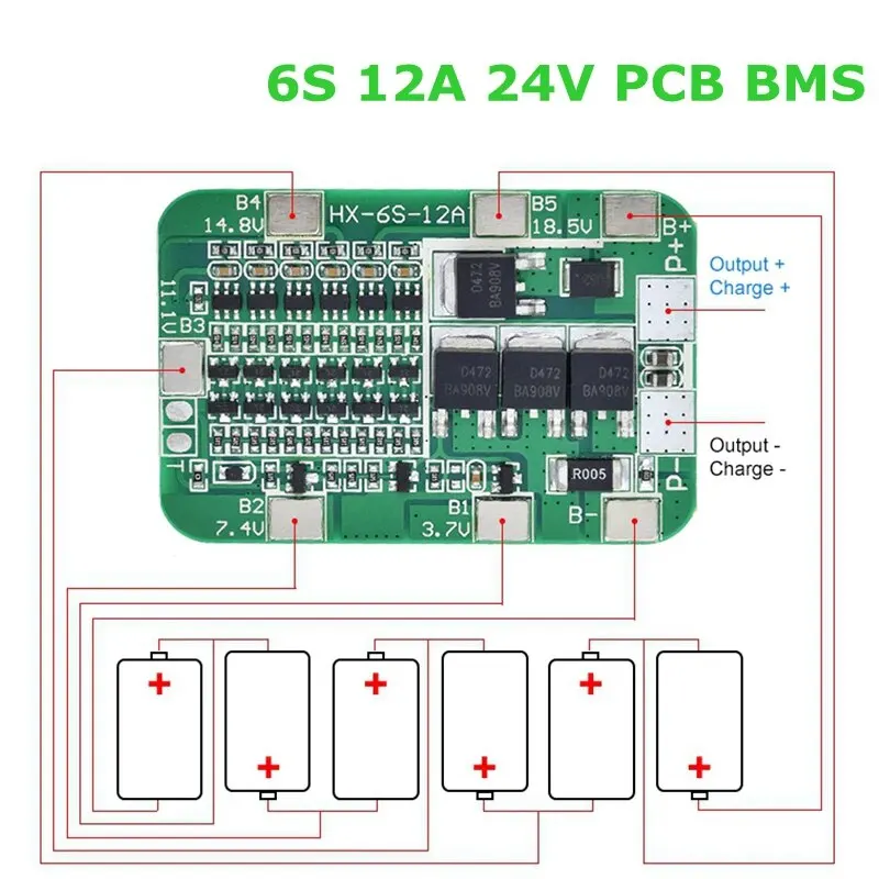 6S 12A 24V PCB BMS Protection Board For 6 Pack 18650 Li-ion Lithium Battery Cell Module New Arrival