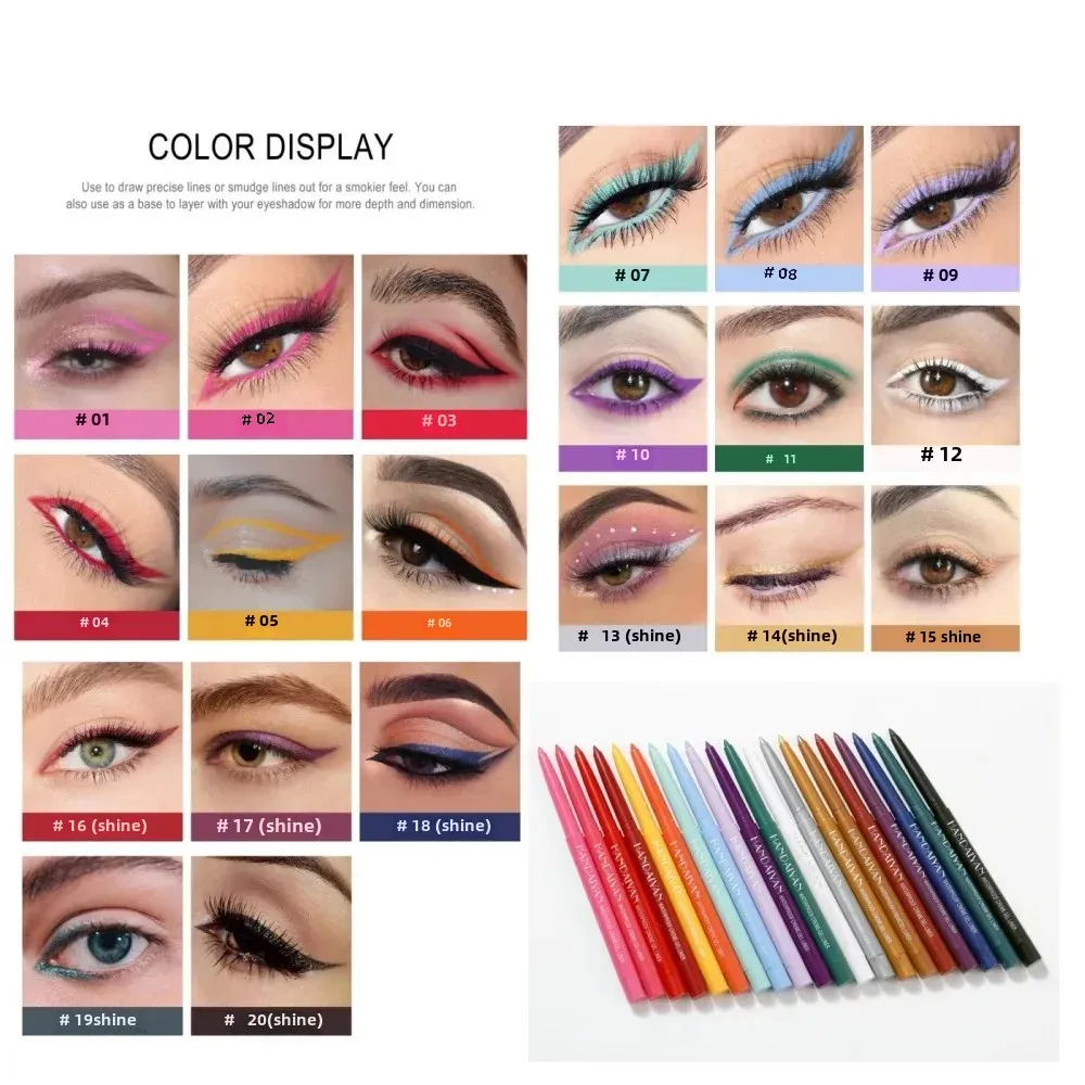 HANDAIYAN Matte Eyeliner Crème Pen Langdurige Geen Vlekken Waterdicht Oogpotlood Sneldrogend Hooggepigmenteerde 20 Kleuren Eyeliner Gel