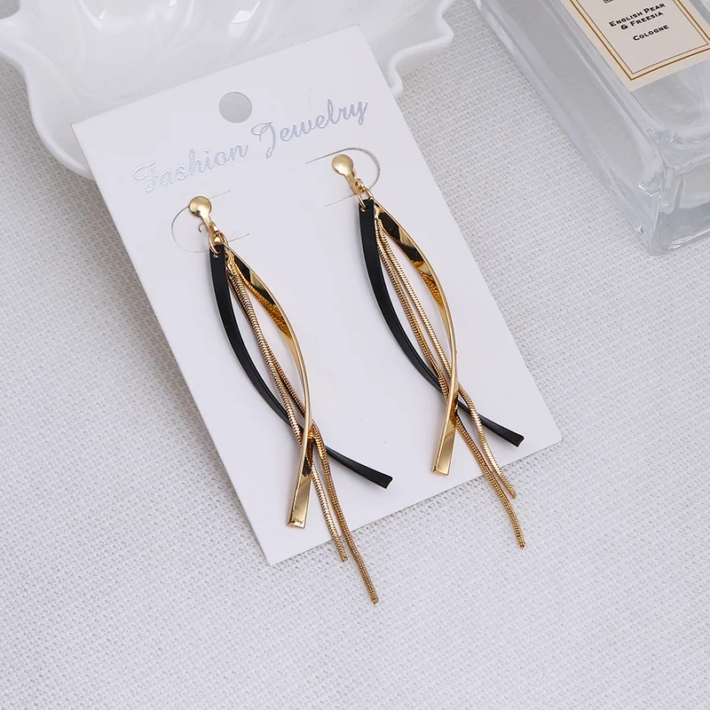 Korean Creative Long Statement Clip on Earrings Geometric Irregular Tassel Without Piercing Ear Clips for Women Fashion Jewelry