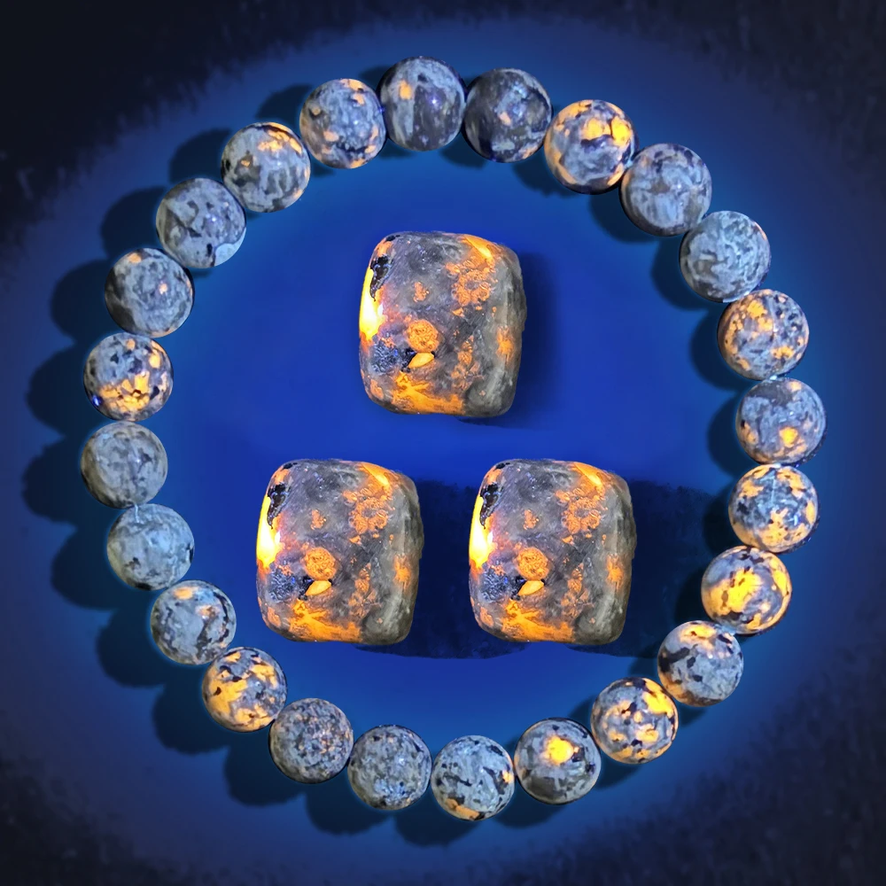 2/4 peças pulseira de pedra de chama natural com acessórios de pedra bruta natural, pedra luminescente uv, pulseira elástica artesanal