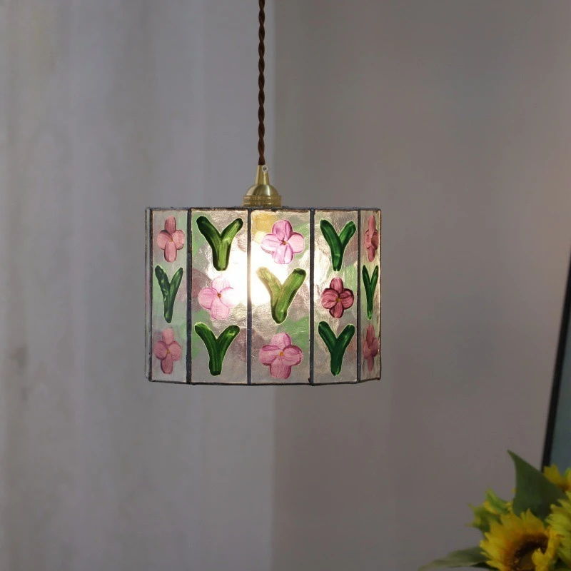 

Japanese Hand-drawn Rotundity Glass LED Pendant Lights Creative Living Room Bedroom Restaurant Kitchen Atmosphere Hanging Lamps