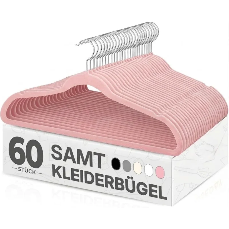 60 Stück Schwarze Samt Kleiderbügel rutschfest 45 cm breit schmal robust gut belastbar 360° drehbarer Haken für Mäntel Hemden un