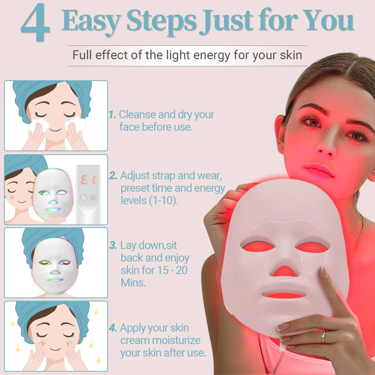 Rechargeable Facial LED Mask 7 Colors LED Photon Therapy Beauty Mask Skin Rejuvenation Home Face Lifting Whitening Beauty Device