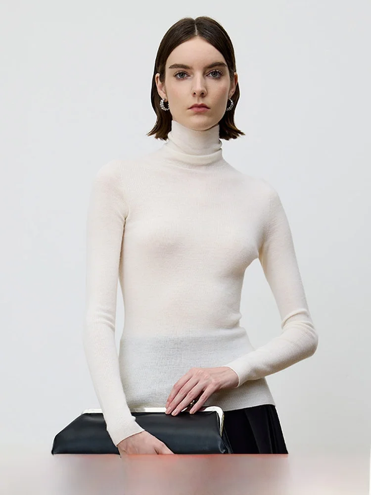 

Женский тонкий вязаный свитер из чистой шерсти с высоким воротом, облегающий, базовый слой, осенне-зимний, для повседневной носки, простой, из гладкой шерсти