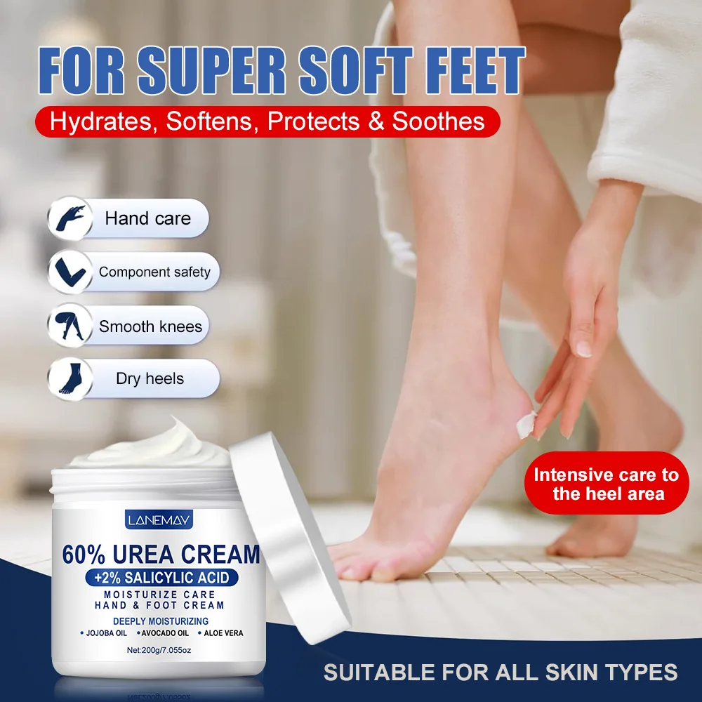 Urea Cream 60% with 2% Salicylic Acid - Foot Cream for Dry Cracked Heels, Callus Remover for Feet Knees Elbows Hands, 4 x 200g
