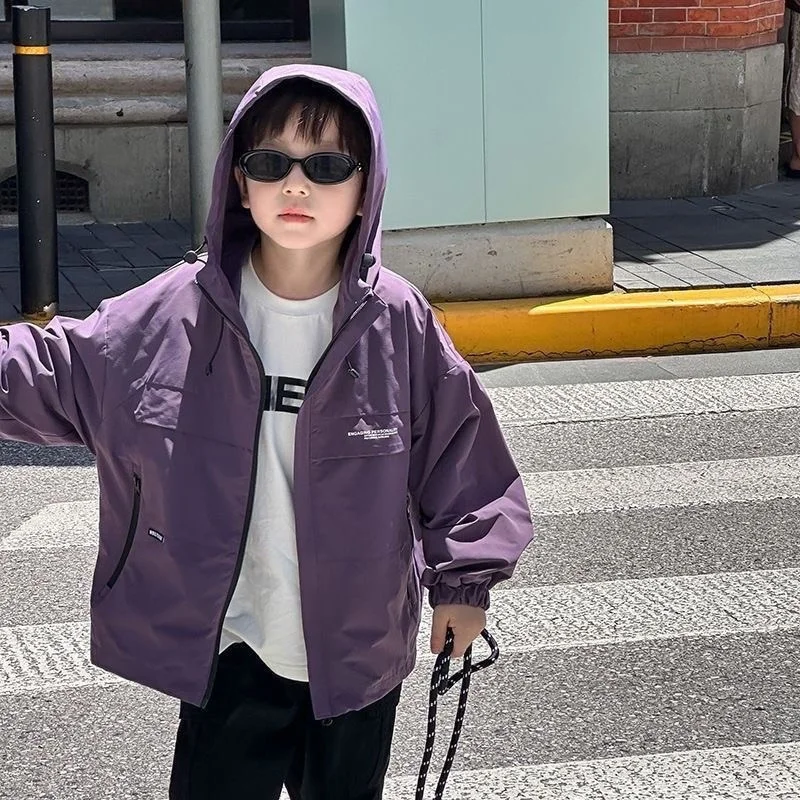 아동 코트 2025 봄 새 소년 한국어 버전 컬러 블록 후드 자켓 남여 스포츠 컬러 블록 탑 봄, 가을