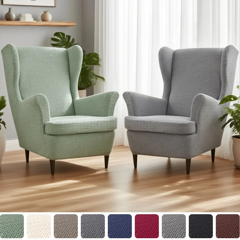 

Thick Jacquard Stretch Wing Chair Cover Wingback Sofa Cover Elastic Armchair Slipcovers with Cushion Covers Protector Home Decor