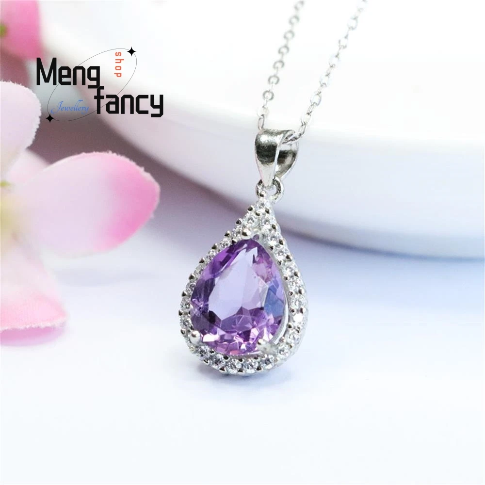 S925 Silver Natural Amethyst Water Drops Pendant Light Luxury Coloured  Exquisite Elegant Charm High-grade Treasure Fine Jewelry