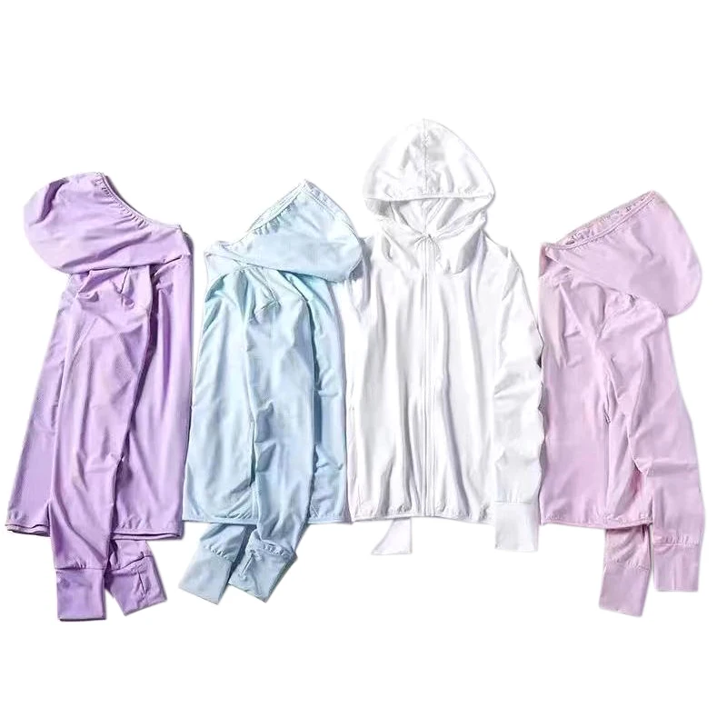 1PC Women UPF 50+ Solid Color Ice Silk UV Sun Protection Clothing Men Zip Up Hoodie Long Sleeve Outdoor Loose Sunscreen Clothing