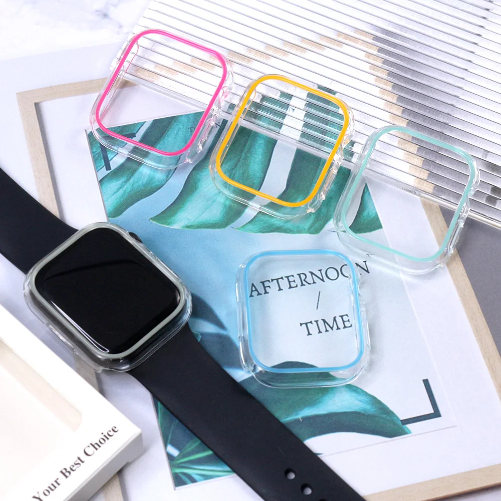 Fluorescent Cover for Apple Watch Case 49mm 44mm 40mm 45mm 41mm 38mm 42mm Hard PC Protective Frame iWatch serie 9 8 7 6 5 4 3 SE