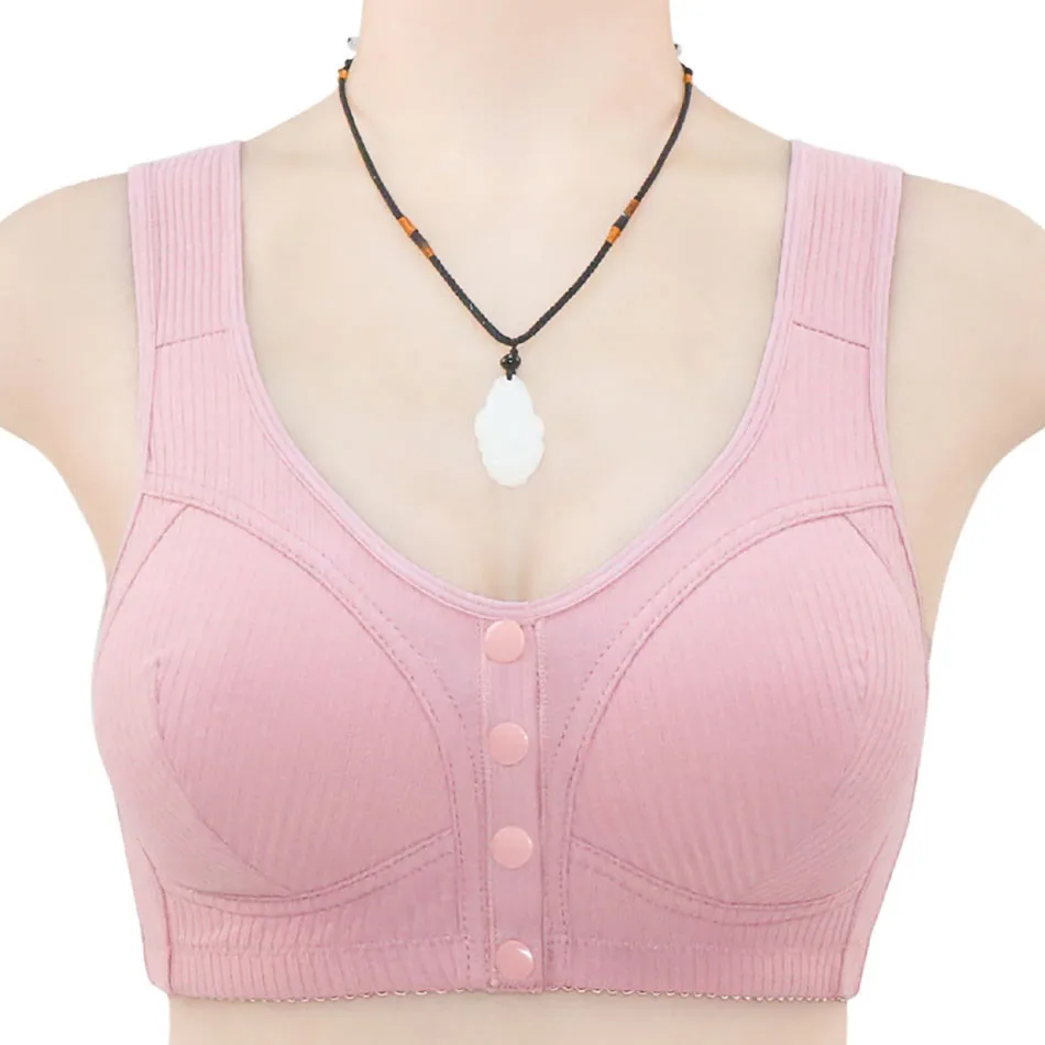 Middle Aged And Elderly Pure Cotton Front Open Button Underwear Vest Style Underwire Underwear Training Bras