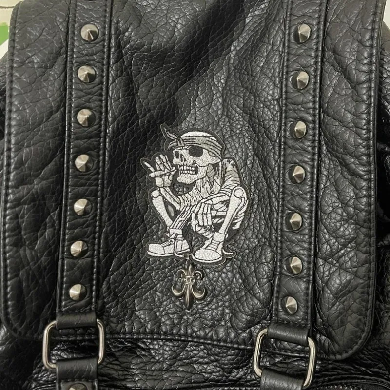 Punk Rivets Backpack Large Capacity Bag for Men Women's New Cross Rivets Casual Personality Student Backpack