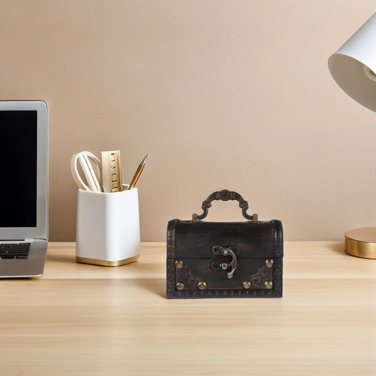 

Vintage Wooden Desktop Storage Box Chinese Retro Design Handcrafted Decorative Jewelry Box for Stationery Keepsakes and Home