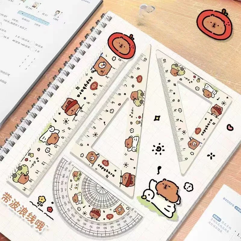4pcs/set Creative Acrylic 15cm Capybara Set of Rulers Drawing Tools Cute Cartoon Soft Ruler Set Office Supplies Set Square