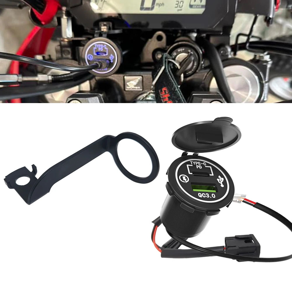 Quick Charge Type-c PD USB Accessory Socket w/Harness For Honda CRF300L CRF300LS  CRF250L (2021+)