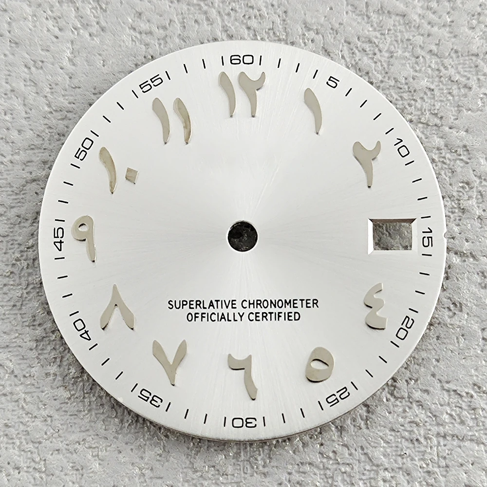 NH35 mostrador 28,5 mm mostrador árabe rosa sem mostrador luminoso prata aço inoxidável convexo mostrador árabe acessórios de relógio