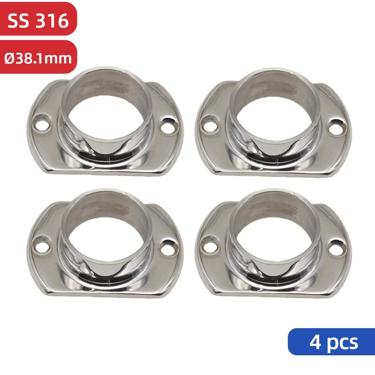 

4 PCS Floor or Wall Mounted Oblong Base Flange Stainless Steel 316 Grade for 38.1mm Tube Post Mirror Polished Stair Railing