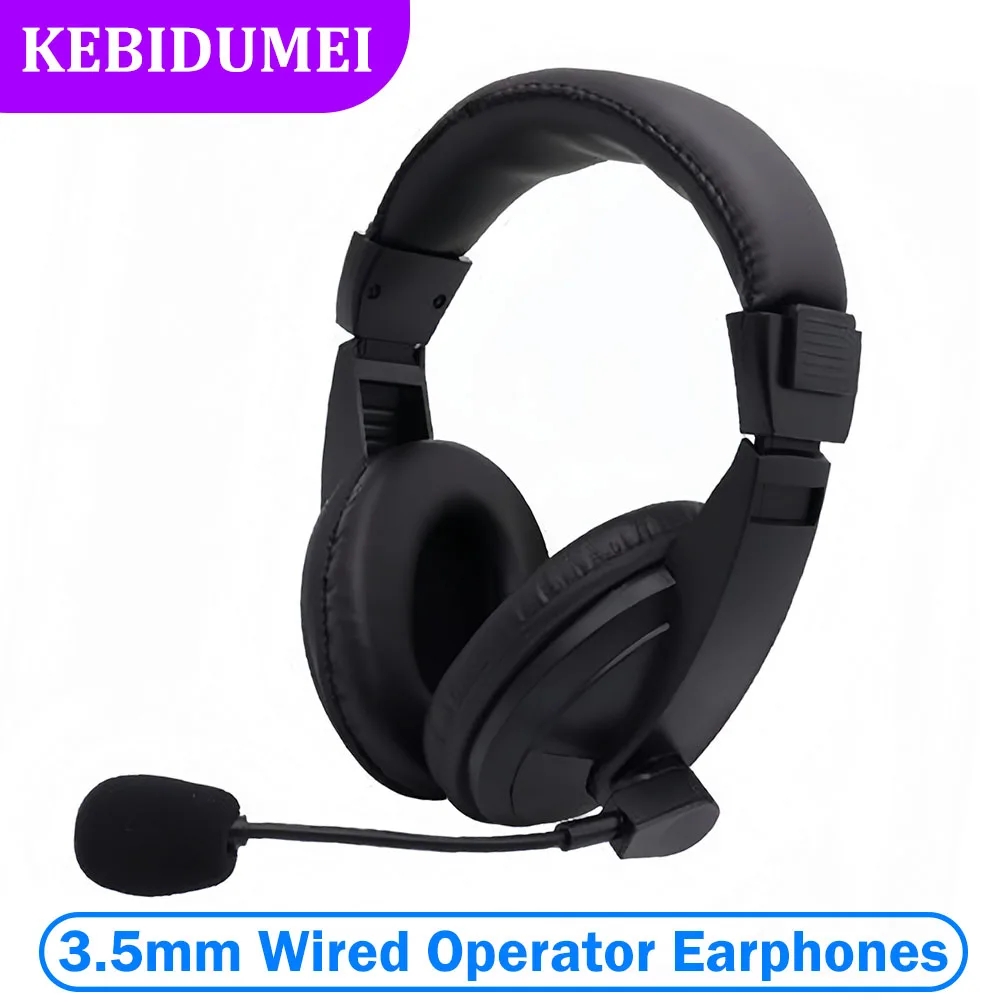 3.5mm Wired Headsets Operator Headphones with Mic Noise Reduction Earphones Adjustable Headband for Operator School Student