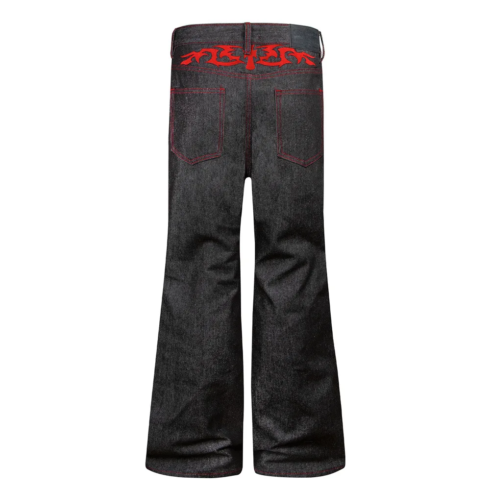 MWJLPWQ Letter Embroidered Flared Jeans Male Streetwear Hippie Vibe Trendy Design Loose Casual Bell-Bottom Pants For Men 20965