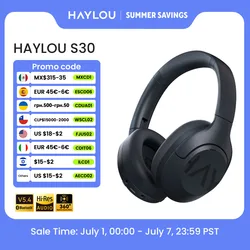 HAYLOU S30 Wireless Bluetooth 5.4 Headphones 43dB Adaptive Noise Cancelling Headsets 40mm Driver 80H Playtime Earphones
