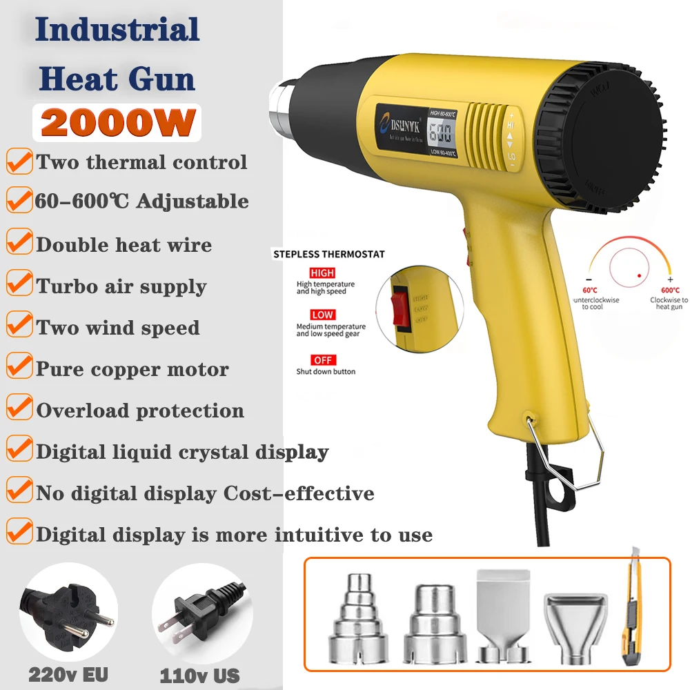 Construction Hair Dryer With Lcd Display 220v 110v Thermal Blower Powerful Construction Hair Dryer Heat Shrink Gun Digital Guns