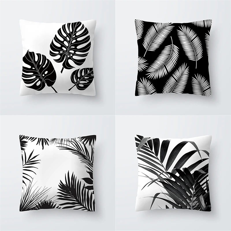 

Home Decor Black and White Plant Leaf Sofa Pillow Cover Office Seat Cushion Tropical