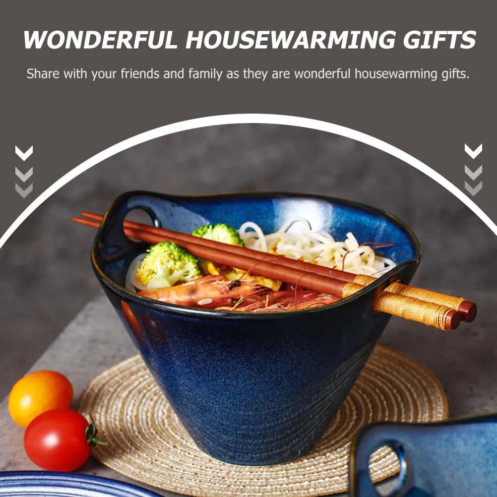 

Stylish Double Handle Ceramic Bowl for Ramen Noodle Soup Serving Dish Decorative Kitchenware Gift for Housewarming Dining Room