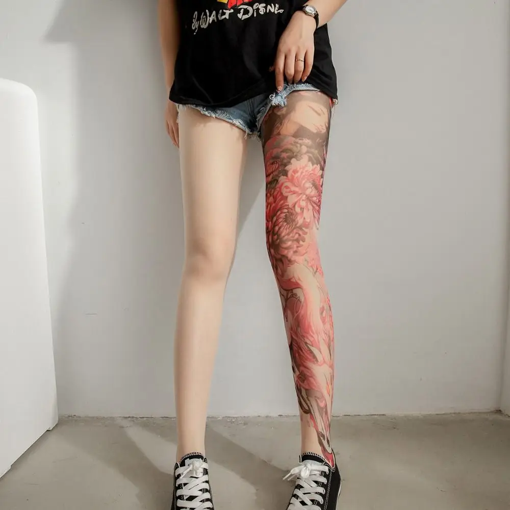 

Новые одноногие носки с имитацией татуировки, сексуальные носки до бедра с принтом, сетчатые индивидуальные однотрубные носки унисекс