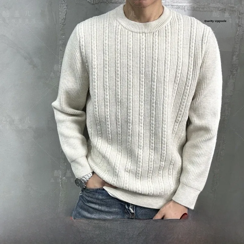 

Элитный мужской и женский вязаный свитер с ретро-текстурой, из комфортной ткани, с длинными рукавами и круглым вырезом, модный городской стиль