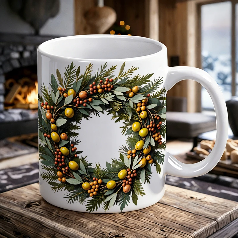 

Creative Olive Wreath Ceramic Mug, Coffee Cup, Milk Cup, Office Tea Cup, Drinking Cup, Fade-Resistant, Gift for Friends