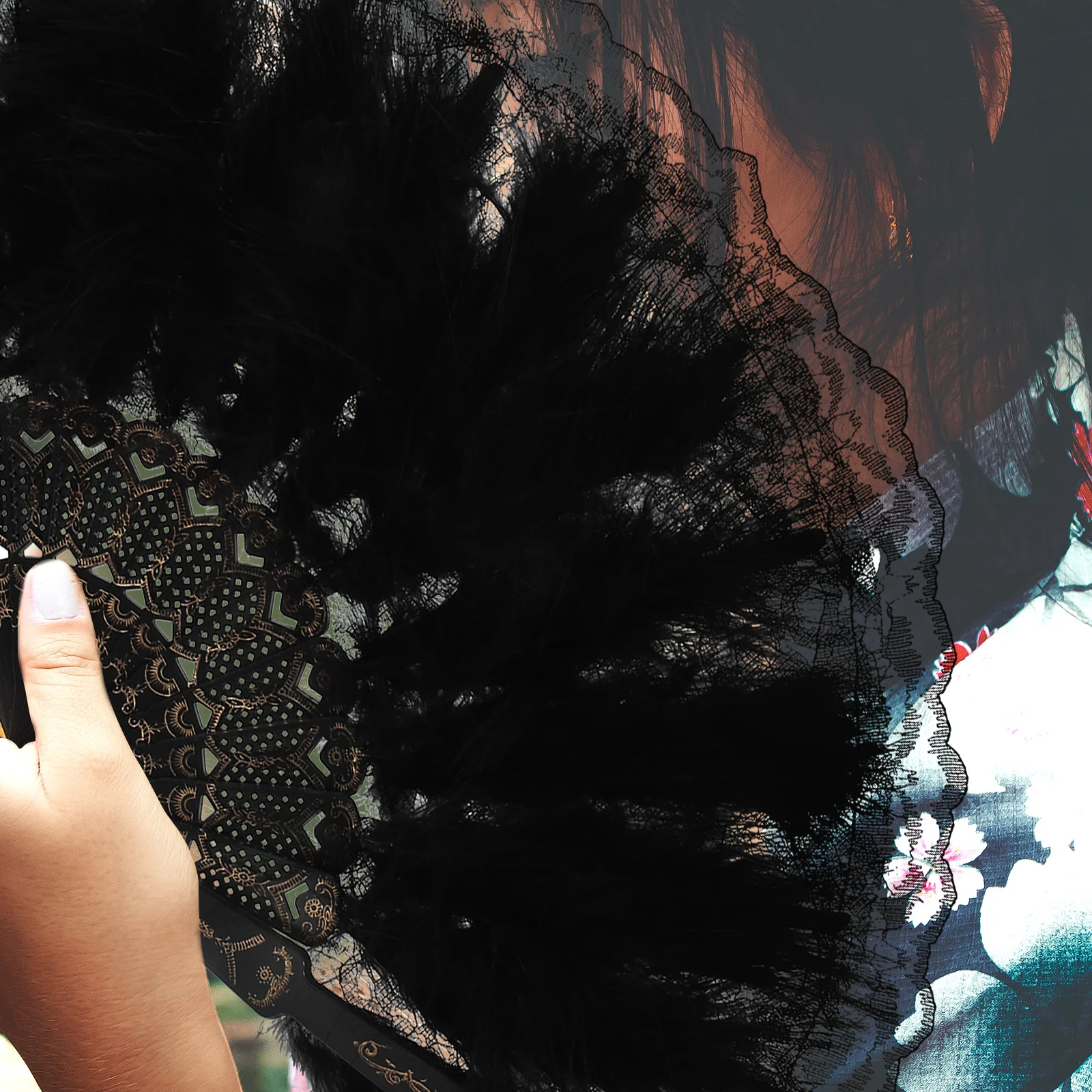 

Wedding Decor Lace Fan Decorative Folding Fans Handheld Vintage Black Foldable Women's
