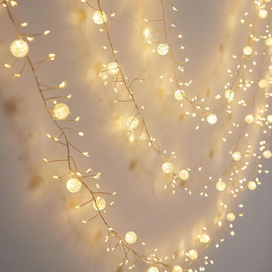 

6M 400 LED Fairy Light Firecracker String Light Christmas Garland Cluster Starry String Lights With Crystal Crackle Ball Decor