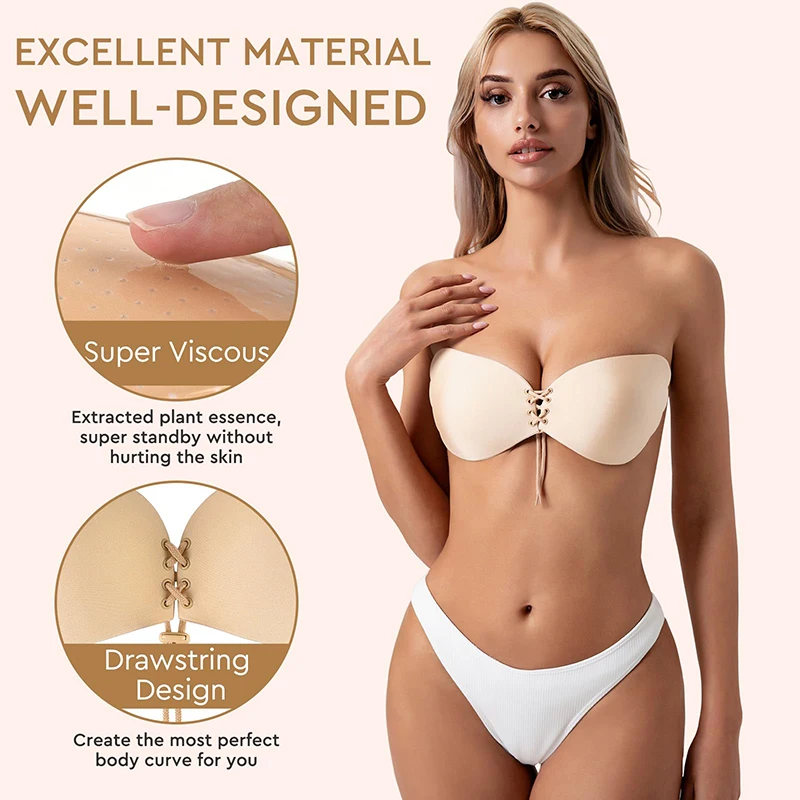 1/2 Pairs النساء الصيف عارية الذراعين حمالة الصدر رفع لاصق غير مرئية رفع حمالات الصدر حمالة عارية الذراعين لزجة رفع البرازيلي #5