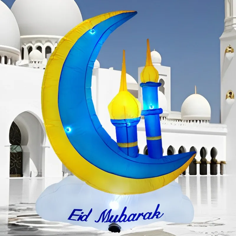 Ramadán musulmán/sslamico, juguetes inflables de 1,5 M/5 pies, luces LED de Castillo de Luna azul y amarillo, decoraciones Eid Mubarak para celebrar el enganchar