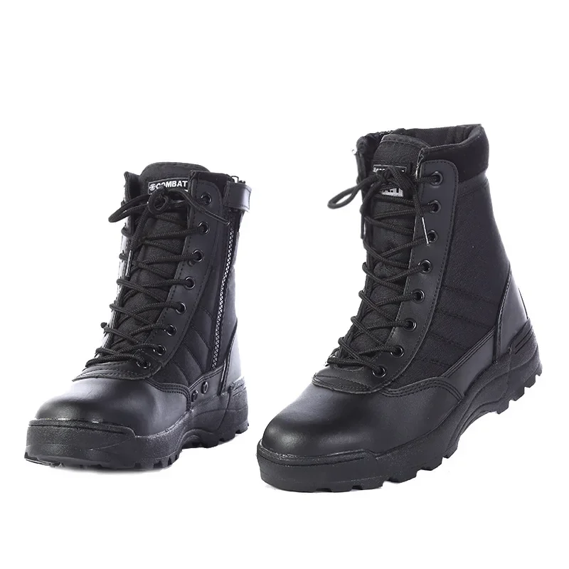 Botas altas de cuero para exteriores para hombre, zapatos de suela gruesa antipatadas anticolisión, botas tácticas de senderismo al aire libre,