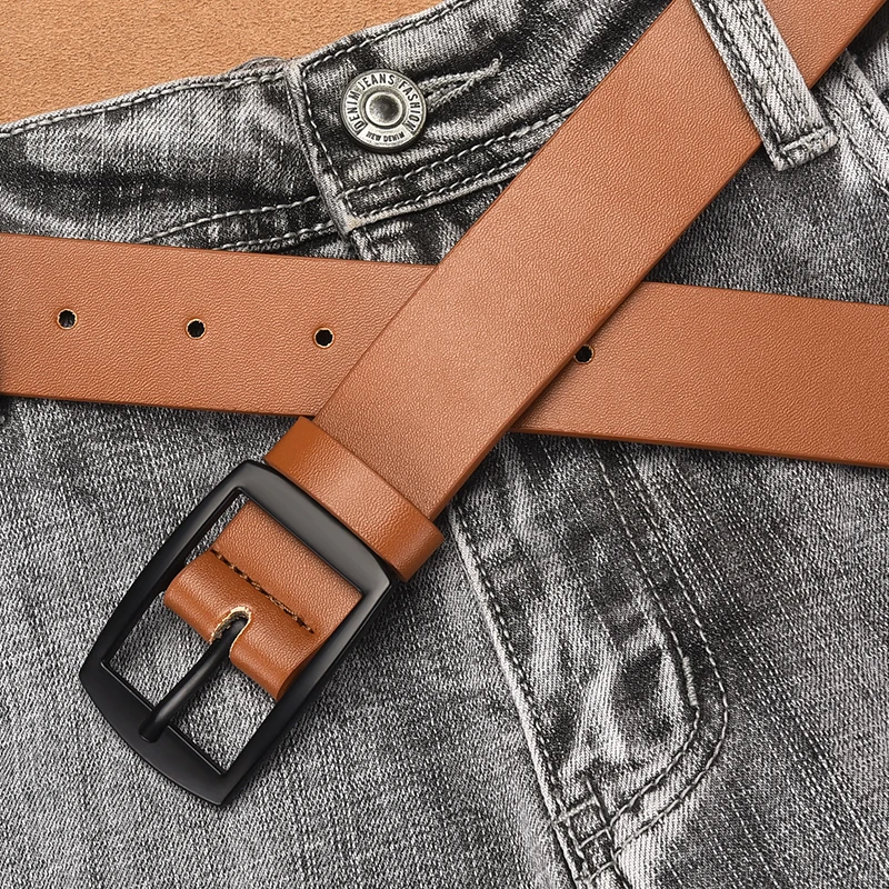 Neuer High-End-Herren-PU-Gürtel, modische ovale Legierungsschnalle, exquisite Passform, langlebiger und vielseitiger Jeans-Freizeithosengürtel – Detail 1