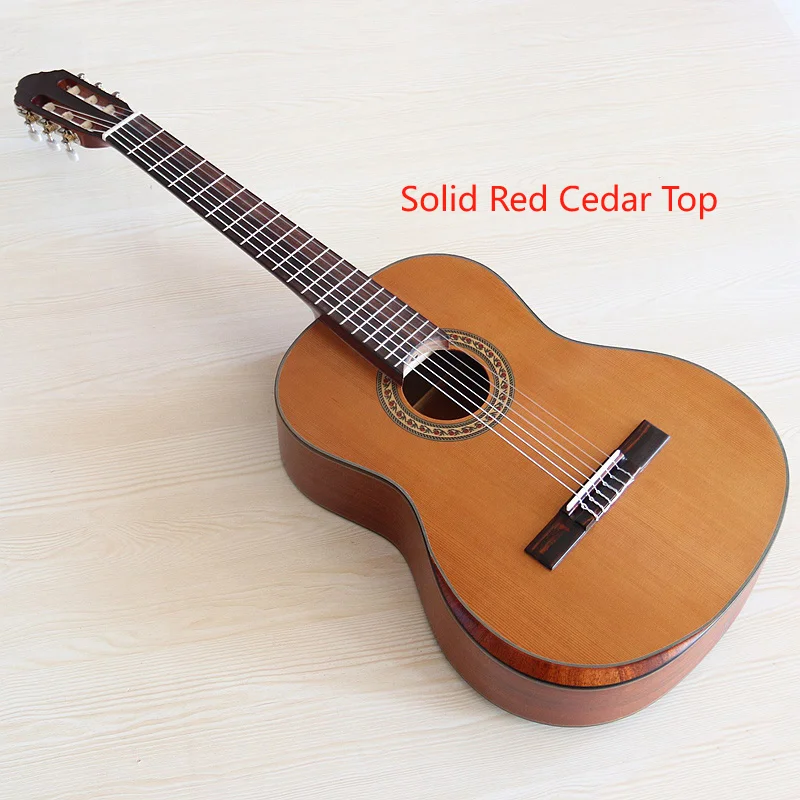 Solid Red Cedar Top Classical Guitar 39 Inch 6 String with Armrest Matte Finish High Quality Nylon String Guitar Natural Color