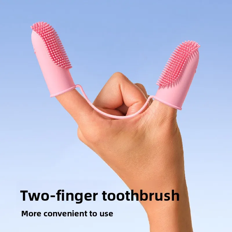 Pet Double-Finger Toothbrush - Dog and Cat Pet Supplies - Tooth Cleaning Finger Cover - Oral Cleaning Tool