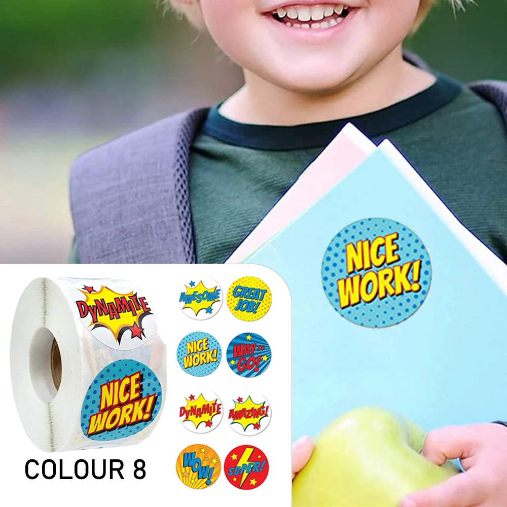 New 500pcs/Roll Super Hero Reward Designs Stickers Encouragement Scrapbooking Paper Seal Students Kids Stationery 2.5cm Stickers
