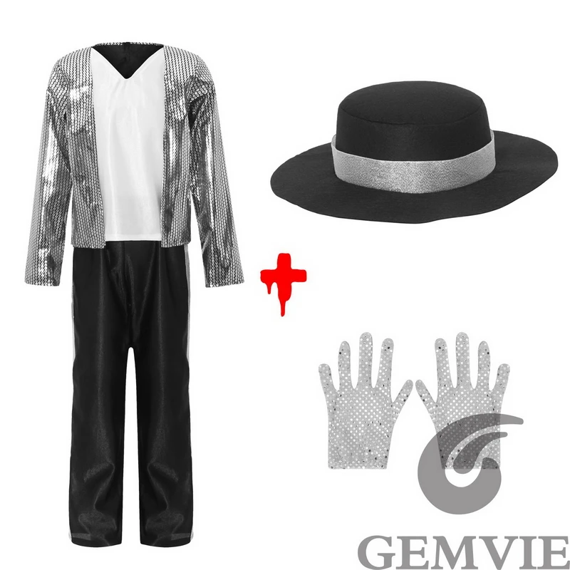 Halloween Kids Children Singer Dancer Cosplay Costumes Carnival Stage Performance Top Pants Hat Gloves Suit